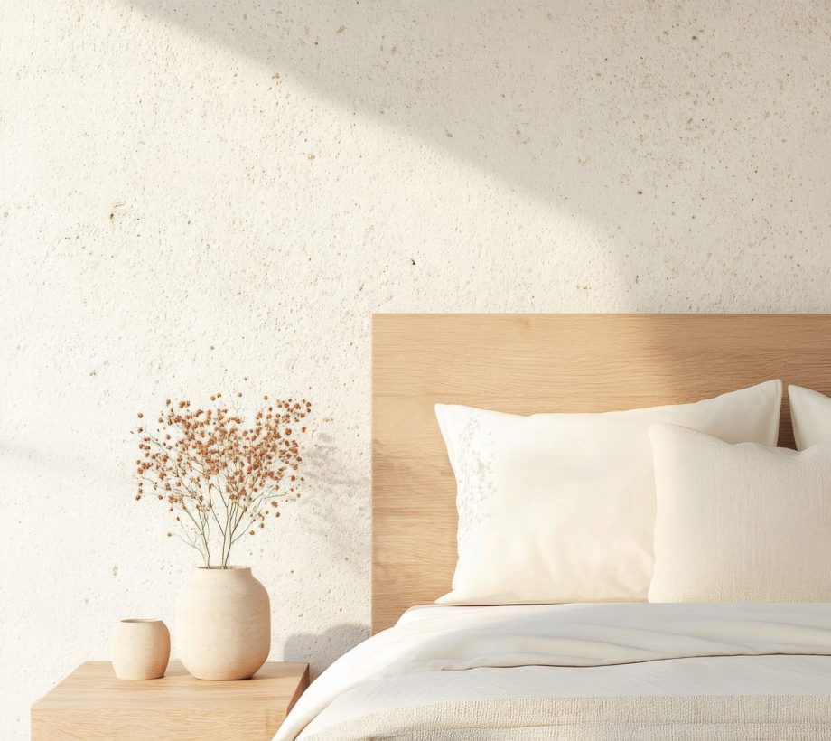 The comfortable bed is adorned with elegant pillows and a soft blanket, creating a serene atmosphere. Natural light filters through the window, enhancing the rooms warmth and inviting feel.